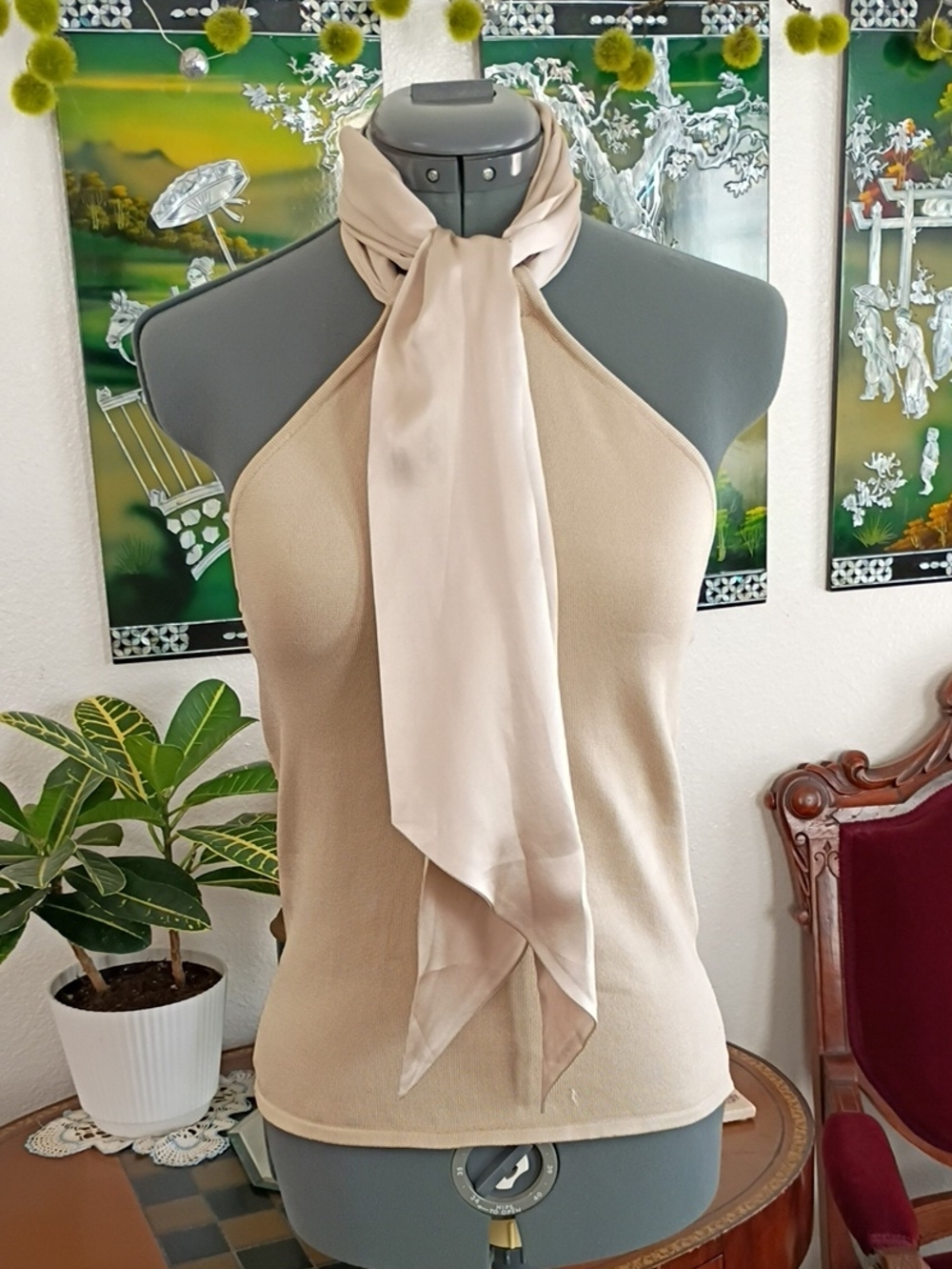 Ralph Lauren Black Label Cream/Gold Blouse Size Small